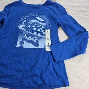 Cat & Jack Boys Blue Cosmic Wonder Disco Ball Graphic Long Sleeve Shirt Size M 8